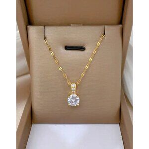 Cute Rhinestone Stainless Steel Gold Plated Necklace
